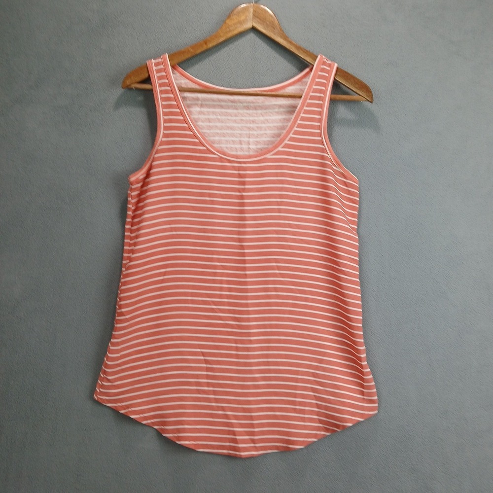 Ann Taylor LOFT Tank Top Womens Small Orange White Striped Scoop Neck Wide Strap